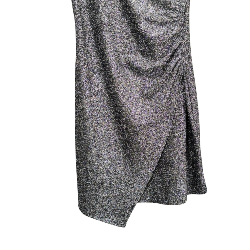 Apricot Metallic Silver Sparkle Wrap Mini Dress - Ruched Bodycon UK 10 (US 6) - Picture 7 of 10